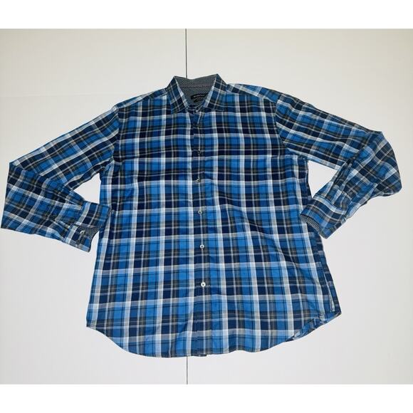 Bugatchi Shirt Mens Size L Blue Plaid Shaped Fit Button Up Long Sleeve - Picture 1 of 12